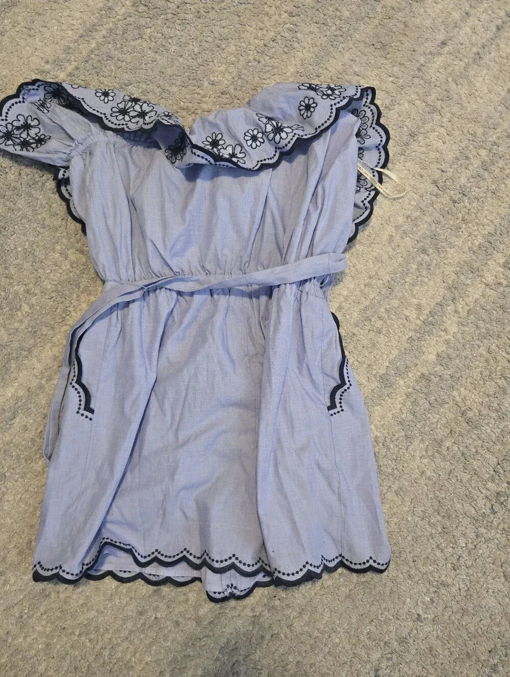 Kate Spade New York Blue Off Shoulder Floral Embroidered Romper Scallop Size 8